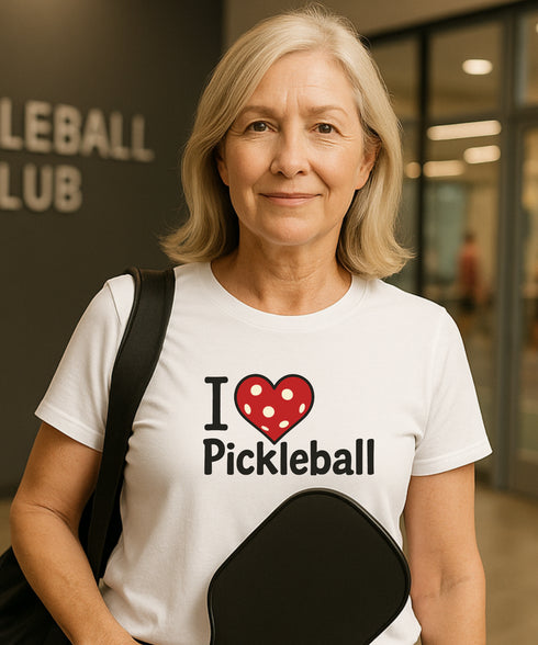 I Love Pickleball by Pepini Pickleball β white Casual Wear Pickleball T-Shirt front view